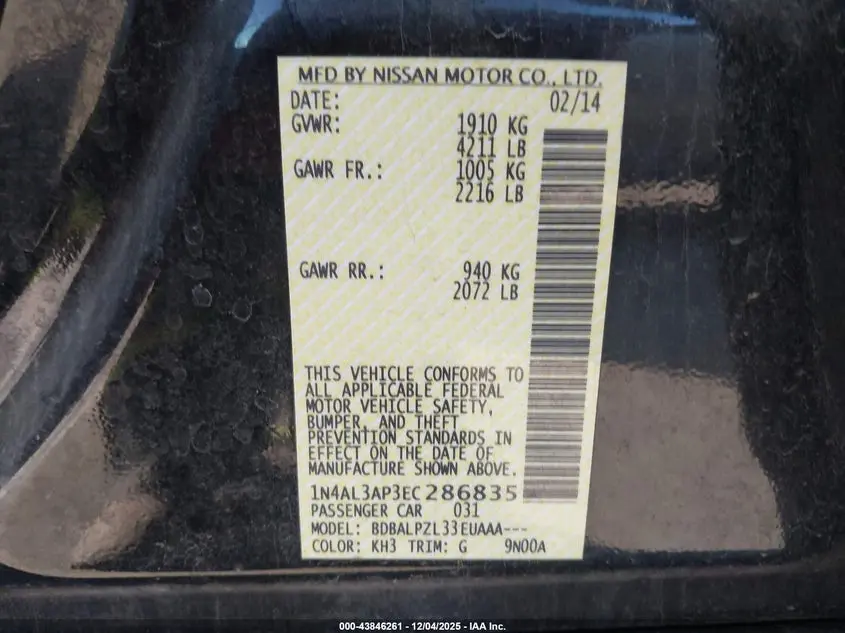 2014 NISSAN ALTIMA 2.5