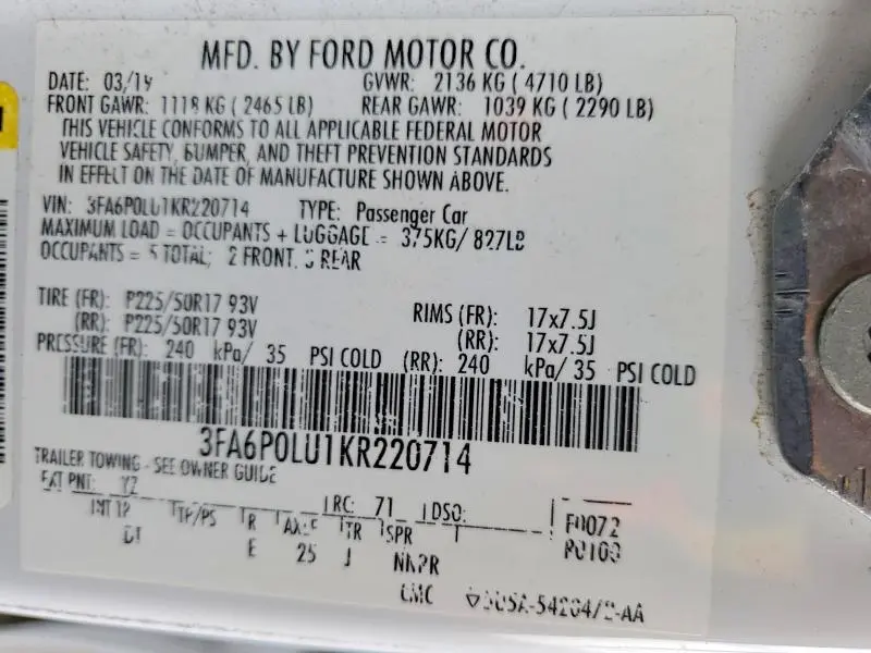 2019 FORD FUSION SE  