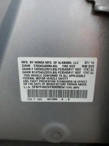 2015 HONDA PILOT LX
