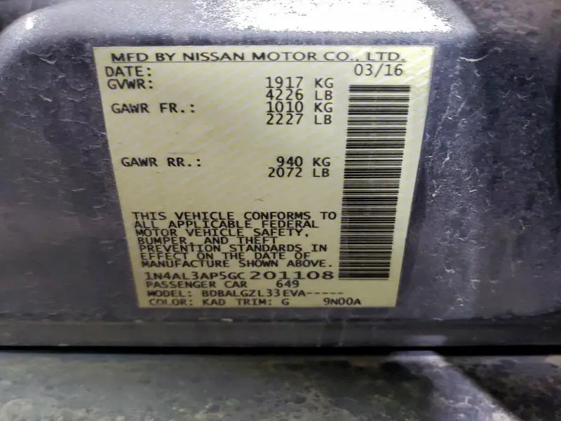 2016 NISSAN ALTIMA 2.5  