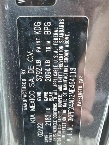 2022 KIA FORTE FE  