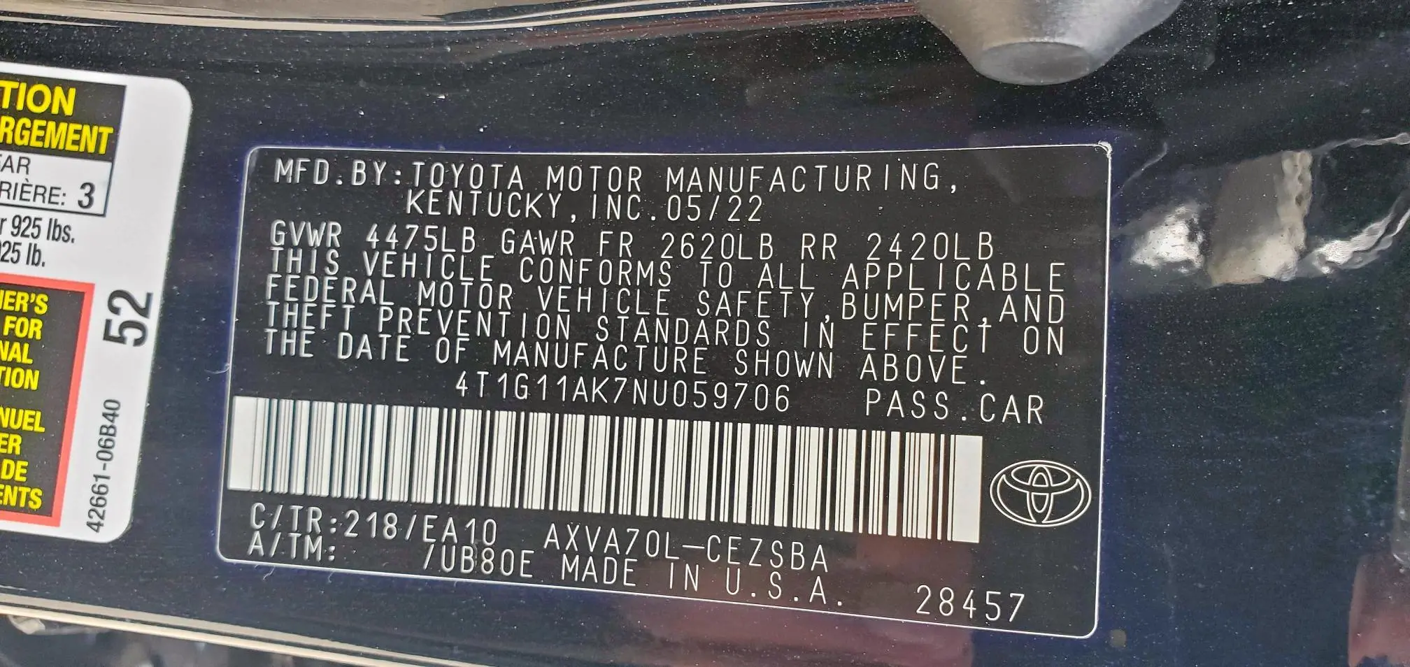2022 TOYOTA CAMRY SE  