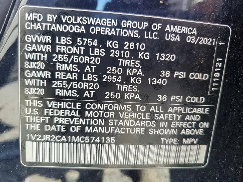 2021 VOLKSWAGEN ATLAS SE  