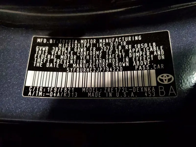 2018 TOYOTA COROLLA LE  