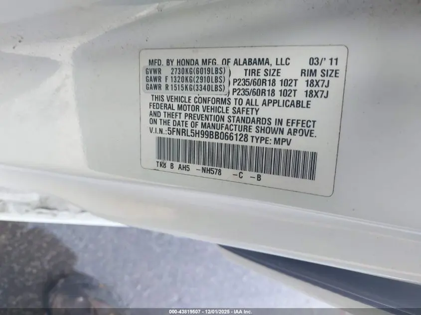 2011 HONDA ODYSSEY TOURING/TOURING ELITE