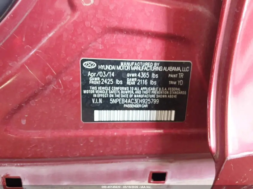 2014 HYUNDAI SONATA GLS