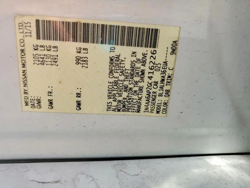 2016 NISSAN MAXIMA PLATINUM  