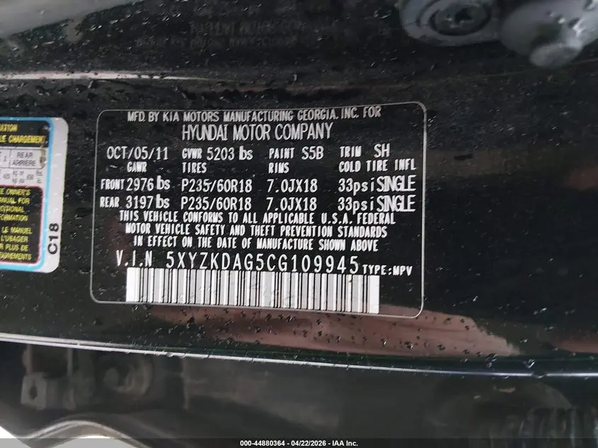 2012 HYUNDAI SANTA FE LIMITED V6