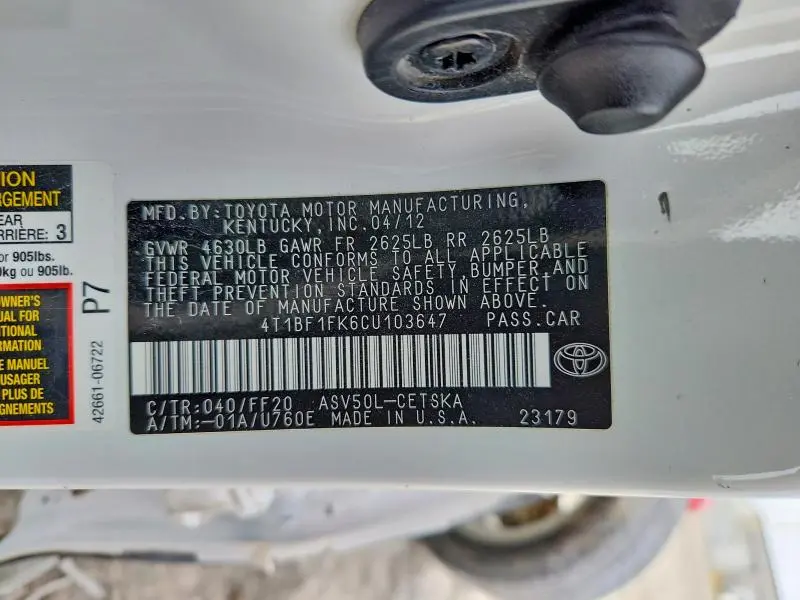 2012 TOYOTA CAMRY   