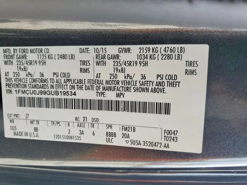 2016 FORD ESCAPE TITANIUM  