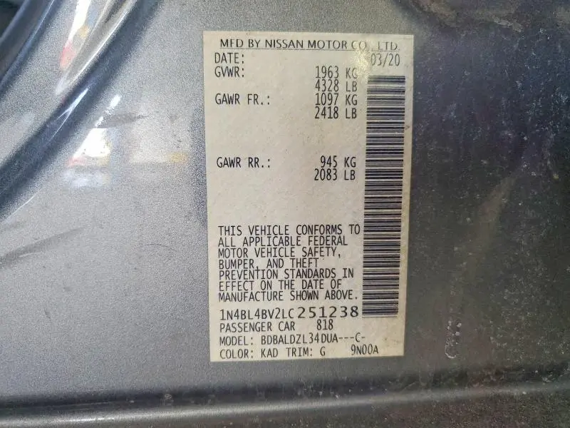 2020 NISSAN ALTIMA S  