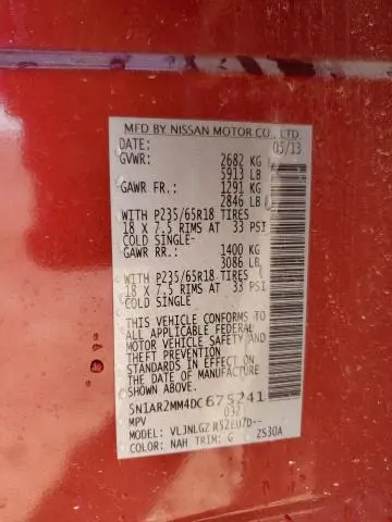 2013 NISSAN PATHFINDER S  