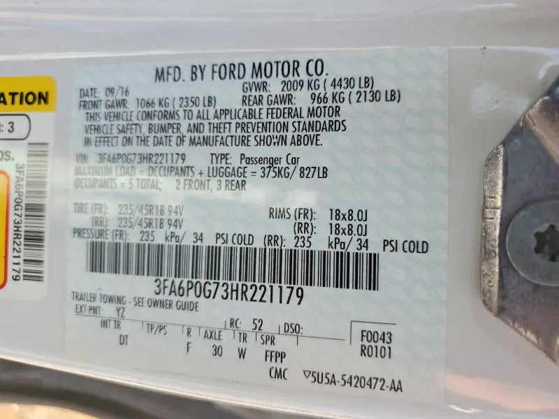 2017 FORD FUSION S  