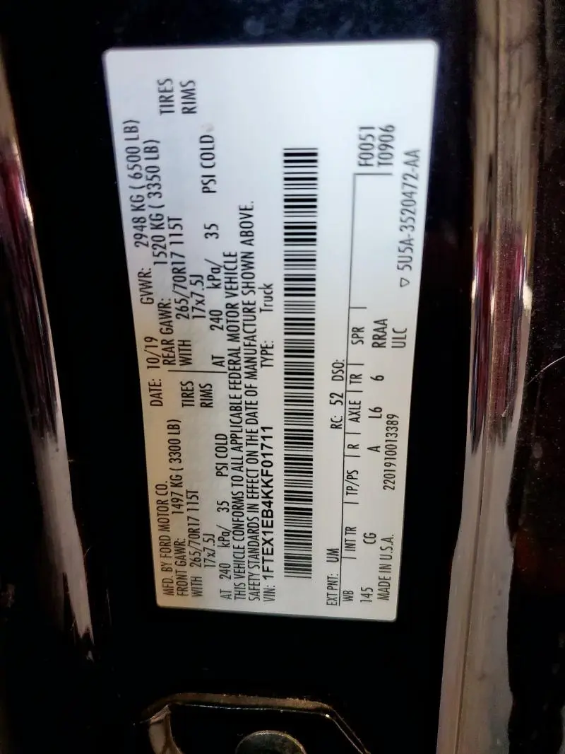 2019 FORD F150 SUPER CAB  