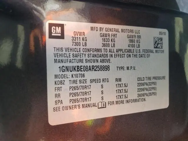 2010 CHEVROLET TAHOE K1500 LT  