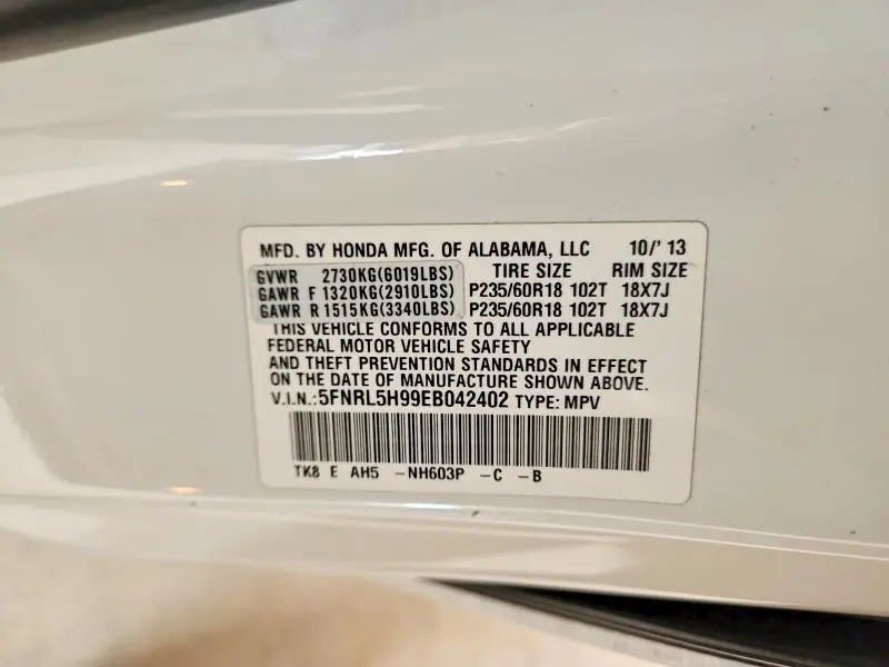 2014 HONDA ODYSSEY TOURING  