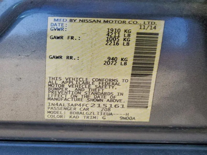 2015 NISSAN ALTIMA 2.5  