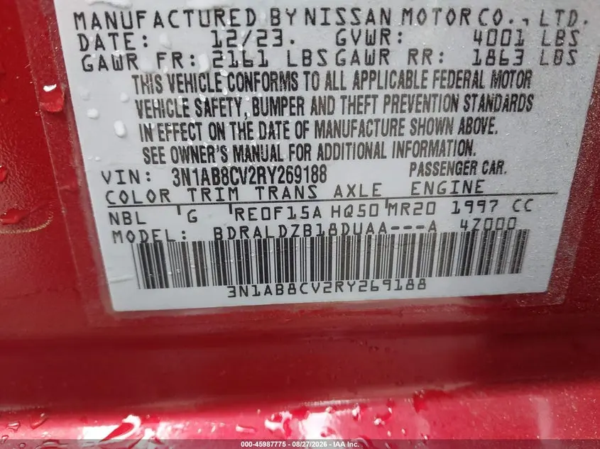 2024 NISSAN SENTRA SV XTRONIC CVT