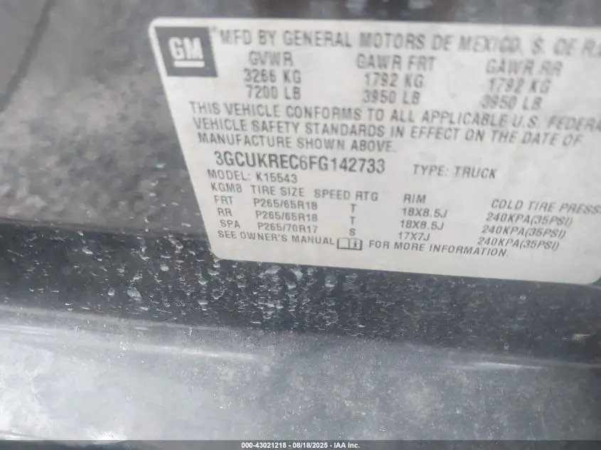 2015 CHEVROLET SILVERADO 1500 1LT