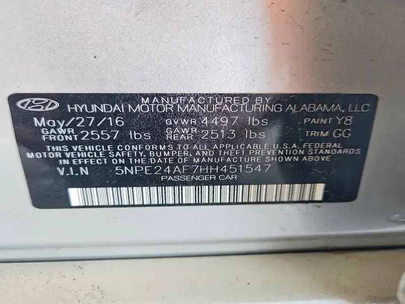 2017 HYUNDAI SONATA SE  