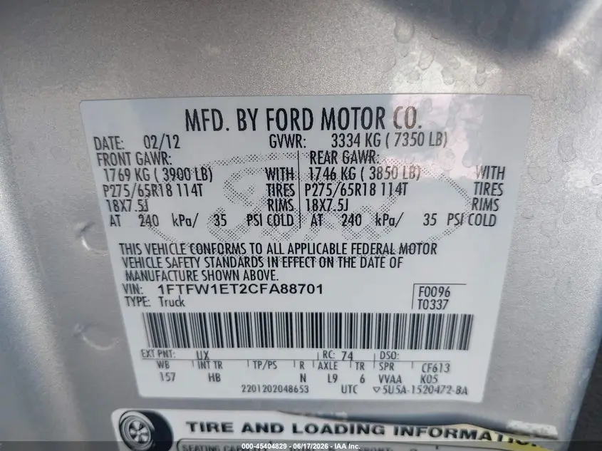 2012 FORD F-150 LARIAT