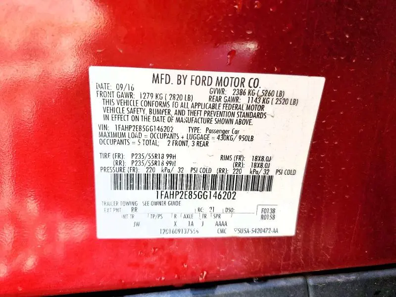 2016 FORD TAURUS SEL  