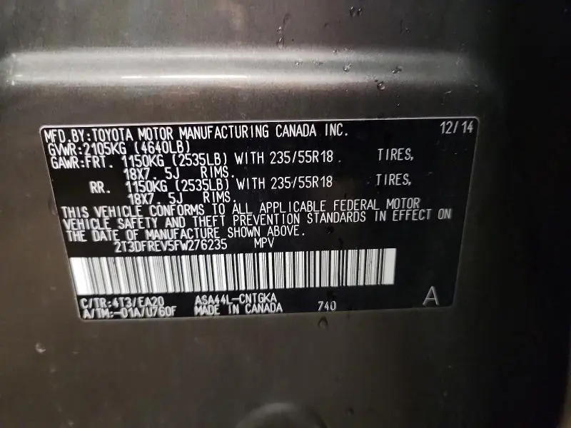 2015 TOYOTA RAV4 LIMITED  