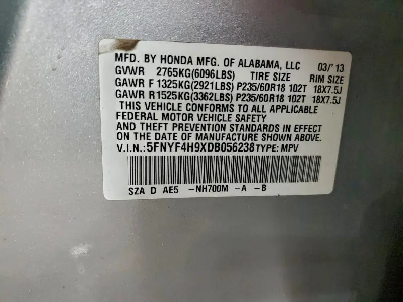 2013 HONDA PILOT TOURING  