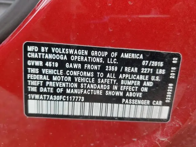 2015 VOLKSWAGEN PASSAT S  