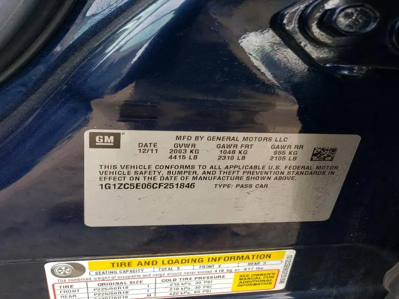 2012 CHEVROLET MALIBU 1LT  