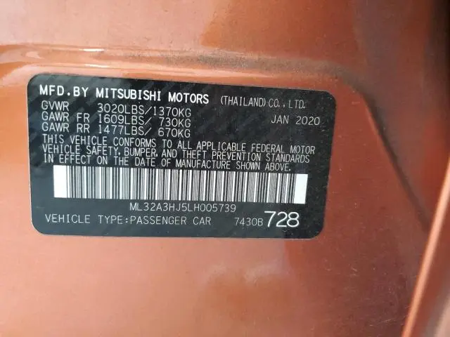 2020 MITSUBISHI MIRAGE ES  