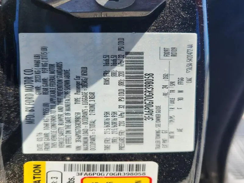 2016 FORD FUSION S  