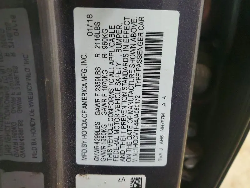 2018 HONDA ACCORD EX  