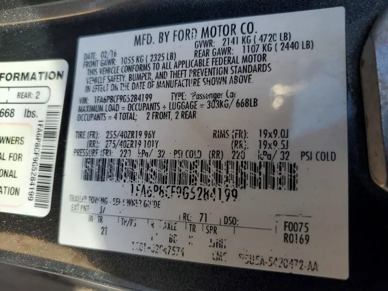 2016 FORD MUSTANG GT  