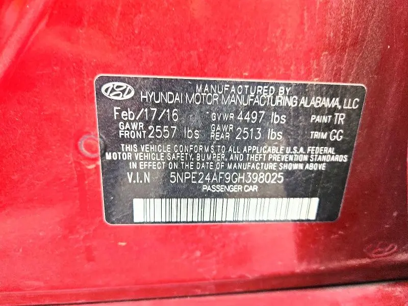 2016 HYUNDAI SONATA SE  