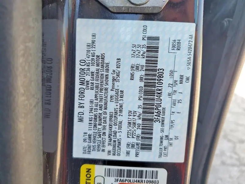 2019 FORD FUSION SE  