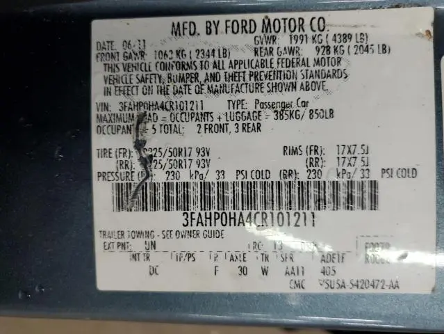 2012 FORD FUSION SE  