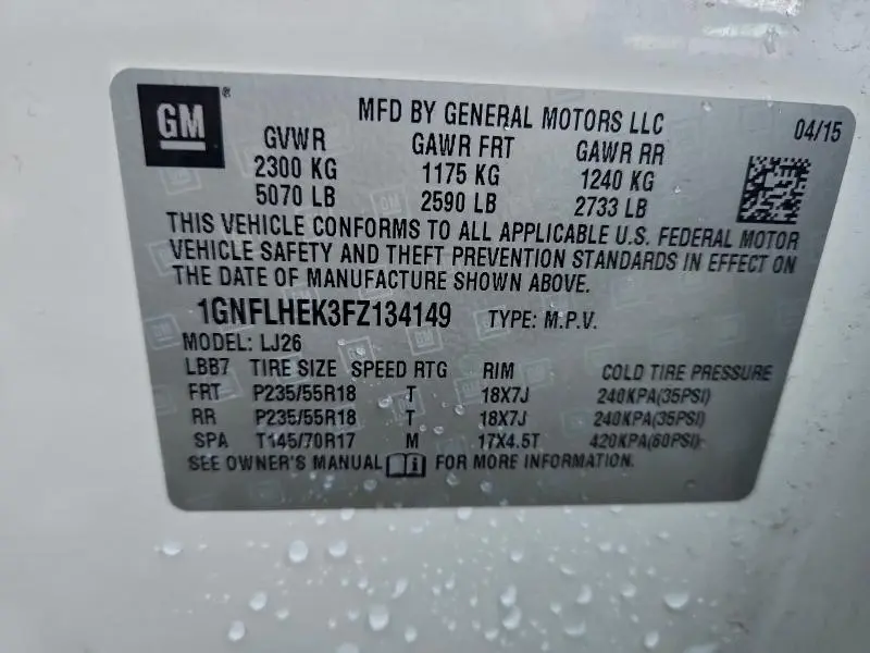 2015 CHEVROLET EQUINOX LTZ  