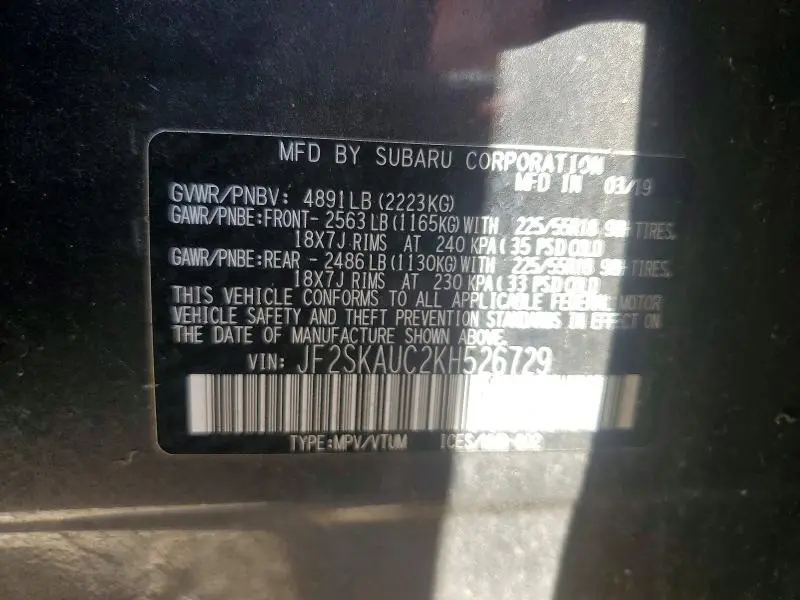 2019 SUBARU FORESTER LIMITED  