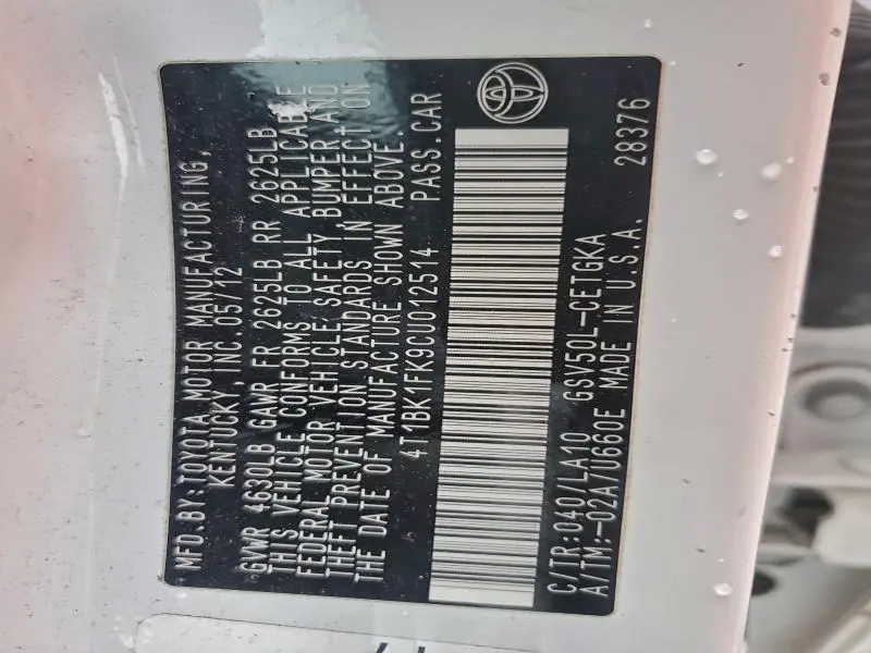 2012 TOYOTA CAMRY SE  