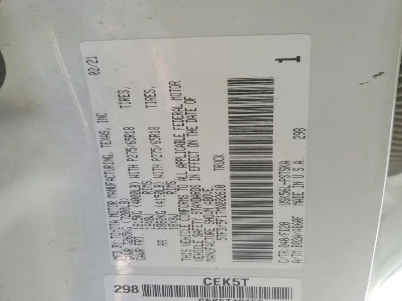 2021 TOYOTA TUNDRA SR5  