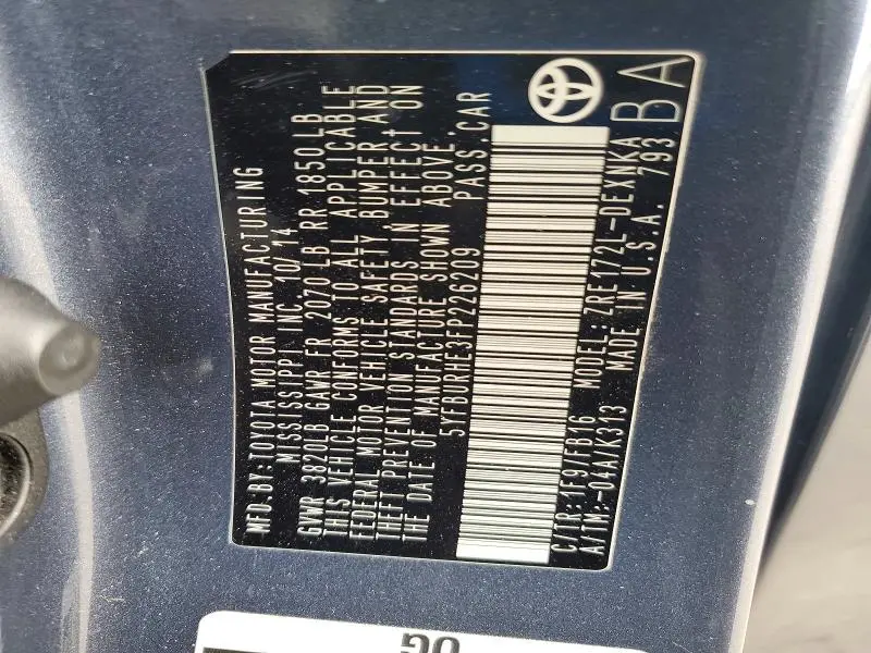 2015 TOYOTA COROLLA LE  