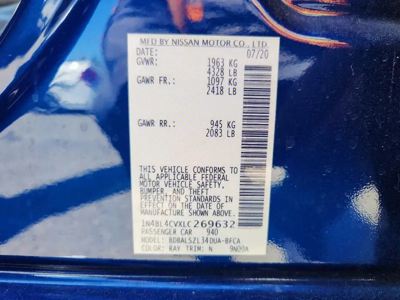 2020 NISSAN ALTIMA SR  