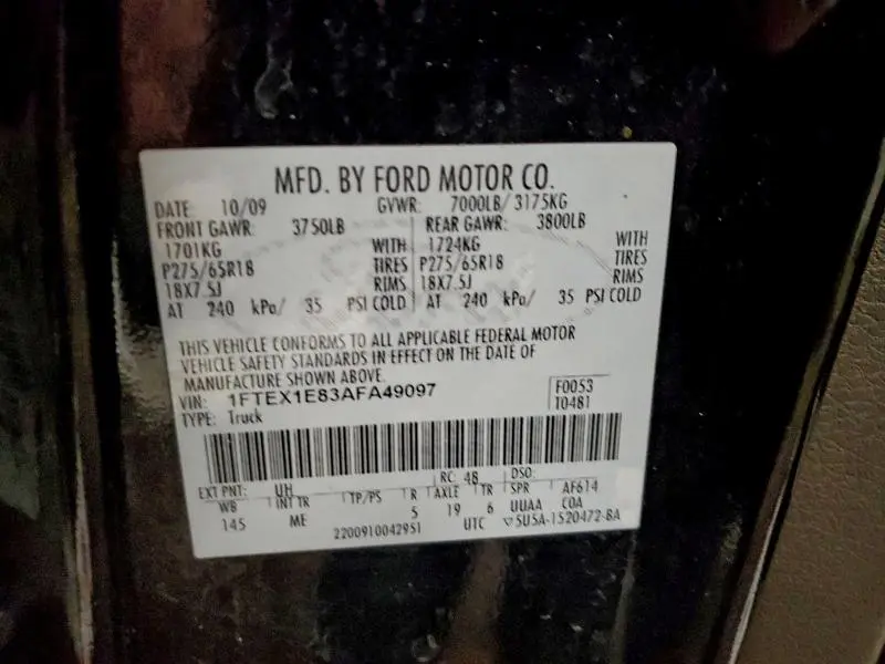 2010 FORD F150 SUPER CAB  