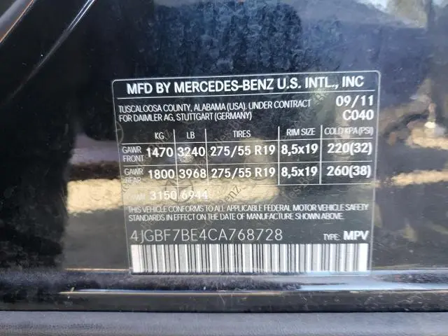 2012 MERCEDES-BENZ GL 450 4MATIC  
