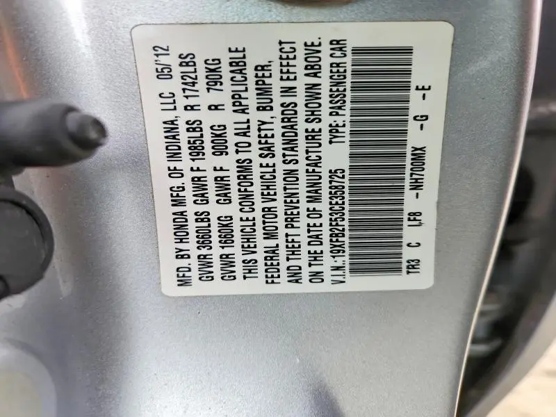 2012 HONDA CIVIC LX  