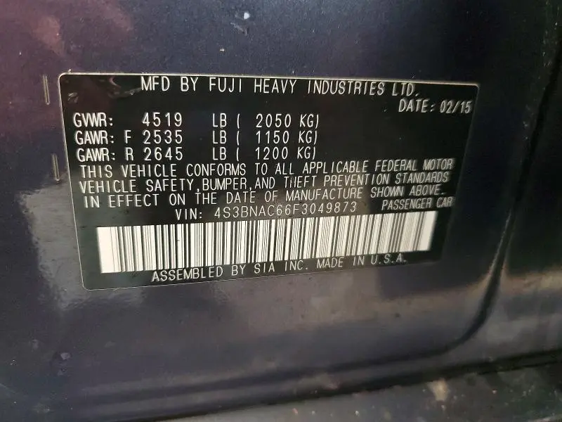 2015 SUBARU LEGACY 2.5I PREMIUM  