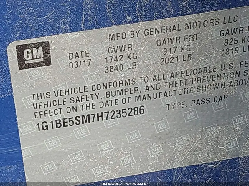 2017 CHEVROLET CRUZE LT AUTO