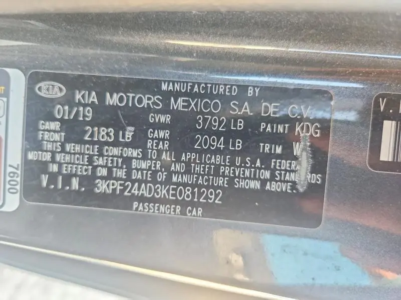 2019 KIA FORTE FE  