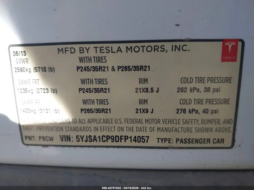 2013 TESLA MODEL S PERFORMANCE